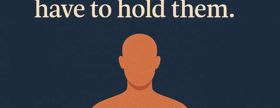 Minimalist illustration of a human figure with the phrase ‘Feel your feelings so your body doesn’t have to hold them.’