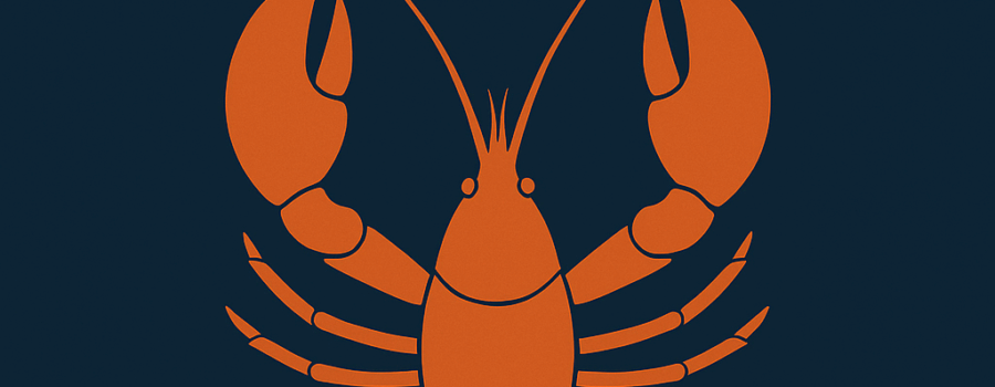 Minimalist orange lobster illustration with the quote ‘Like a lobster shedding its shell to grow, we must allow vulnerability.